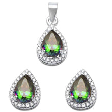 Load image into Gallery viewer, Sterling Silver 2.50ct Pear Cut Rainbow Topaz and Cz Pendant and Earring Set