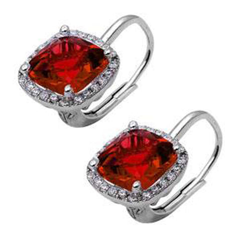 Sterling Silver Cushion Cut Garnet and Cubic Zirconia Earrings