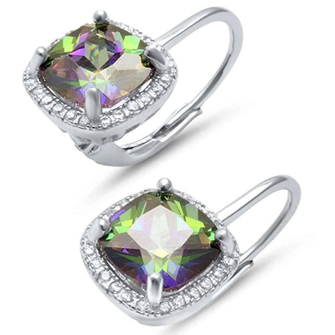 Sterling Silver Cushion Cut Rainbow Topaz and Cubic Zirconia Earring