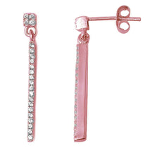 Load image into Gallery viewer, Sterling Silver Rose Gold Plated Dangle Style Cubic Zirconia Bar Earrings with CZ Stones