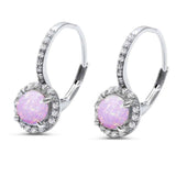 Sterling Silver Lab Created Round Pink Opal Earrings