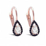 Sterling Silver Rose Gold Plated Pear Shape Black And White Cubic Zirconia EarringAnd Thickness 17mm