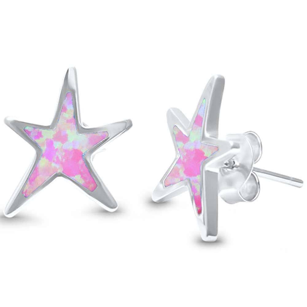 Sterling Silver Lab Created Pink Opal Star Earring