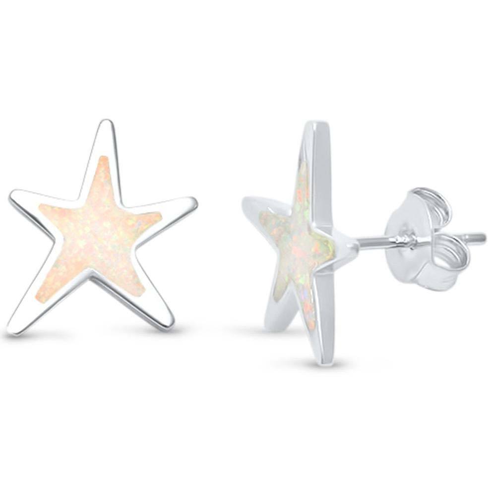 Sterling Silver Lab Created White Opal Star Earring