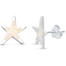 Load image into Gallery viewer, Sterling Silver Lab Created White Opal Star Earring