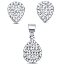 Load image into Gallery viewer, Sterling Silver Pear Tear drop Cubic Zirconia .925 Earrings And Pendant setAnd Width 9mmAnd Thickness 0.5 inches