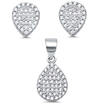 Sterling Silver Pear Tear drop Cubic Zirconia .925 Earrings And Pendant setAnd Width 9mmAnd Thickness 0.5 inches