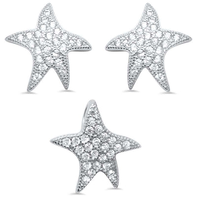 Sterling Silver Cute Starfish Cubic Zirconia .925 Earrings And Pendant setAnd Width 13mmAnd Thickness 0.5 inches