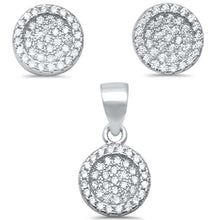 Load image into Gallery viewer, Sterling Silver Round Micro Pave Cubic Zirconia .925 Earrings And Pendant setAnd Width 8mm