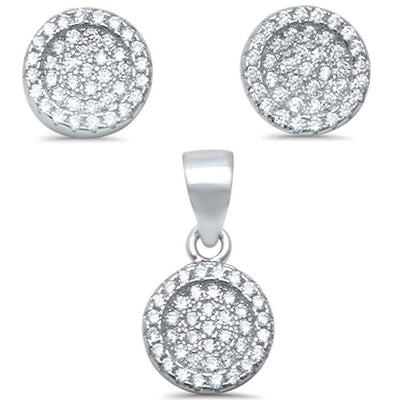 Sterling Silver Round Micro Pave Cubic Zirconia .925 Earrings And Pendant setAnd Width 8mm