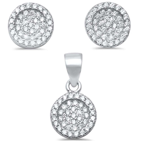 Sterling Silver Round Micro Pave Cubic Zirconia .925 Earrings And Pendant setAnd Width 8mm