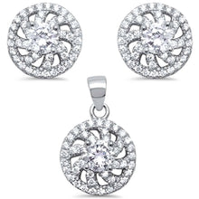 Load image into Gallery viewer, Sterling Silver Round Micro Pave Cubic Zirconia .925 Earrings And Pendant setAnd Width 11mm