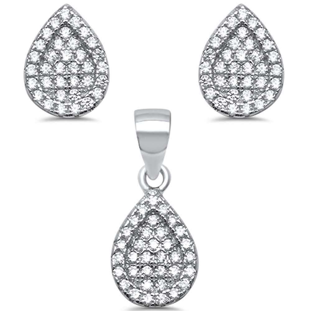 Sterling Silver Tear Drop Pear Cubic Zirconia .925 Earrings And Pendant setAnd Width 8mm