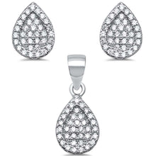 Load image into Gallery viewer, Sterling Silver Tear Drop Pear Cubic Zirconia .925 Earrings And Pendant setAnd Width 8mm