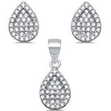 Sterling Silver Tear Drop Pear Cubic Zirconia .925 Earrings And Pendant setAnd Width 8mm