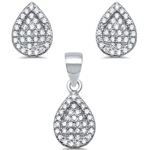 Sterling Silver Tear Drop Pear Cubic Zirconia .925 Earrings And Pendant setAnd Width 8mm