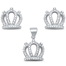 Load image into Gallery viewer, Sterling Silver Cute Crown Cubic Zirconia .925 Earrings And Pendant setAnd Width 11mm