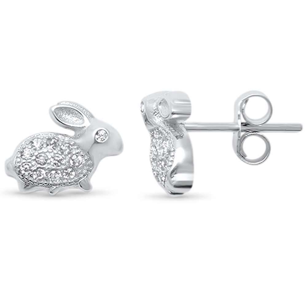 Sterling Silver Cute Bunny Rabbit Micro Pave Cubic Zirconia .925 EarringsAnd Width 10mm