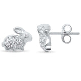 Sterling Silver Cute Bunny Rabbit Micro Pave Cubic Zirconia .925 EarringsAnd Width 10mm