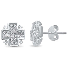 Load image into Gallery viewer, Sterling Silver Modern Cross Micro Pave Cubic Zirconia .925 EarringsAnd Width 9mm
