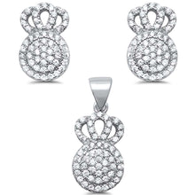 Load image into Gallery viewer, Sterling Silver Crown Halo Micro Pave Stud .925 Earring And Pendant SetAnd Width 9mm