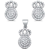 Sterling Silver Crown Halo Micro Pave Stud .925 Earring And Pendant SetAnd Width 9mm