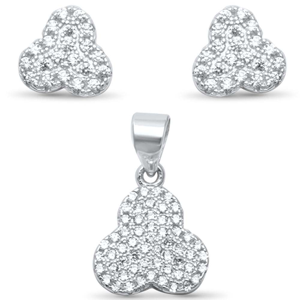 Sterling Silver Cubic Zirconia Three Piece Solitaire Pendant and Earring Set