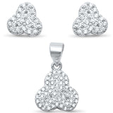 Sterling Silver Cubic Zirconia Three Piece Solitaire Pendant and Earring Set