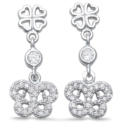 Sterling Silver Cubic Zirconia Heart Drop Dangle Earrings