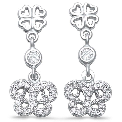 Sterling Silver Cubic Zirconia Heart Drop Dangle Earrings