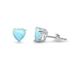 Sterling Silver Natural Larimar Heart Stud Earrings