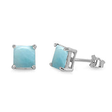 Load image into Gallery viewer, Sterling Silver Princess Cut Natural Larimar Stud Earrings - silverdepot