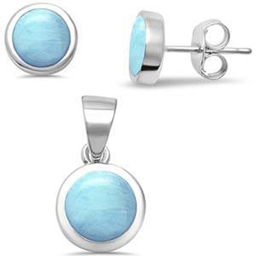 Sterling Silver Larimar Earrings and Pendant Set