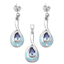 Load image into Gallery viewer, Sterling Silver Natural Larimar And Tanzanite Earrings And Pendant Set