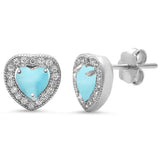 Sterling Silver Natural Larimar And Pave CZ Heart Earrings
