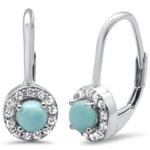 Load image into Gallery viewer, Sterling Silver Halo Natural Larimar &amp; CZ Earrings