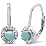 Sterling Silver Halo Natural Larimar & CZ Earrings
