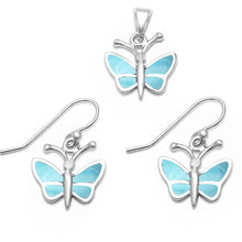 Load image into Gallery viewer, Sterling Silver Natural Larimar Butterfly Pendant And Earrings Set