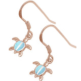 Sterling Silver Rose Gold Plated Natural Larimar Turtle Earrings
