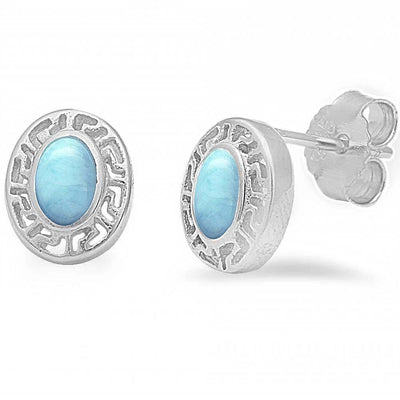 Sterling Silver Larimar Oval Stud Earrings