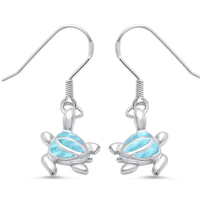 Sterling Silver Natural Larimar Dangle Drop Turtle Earrings-34mm