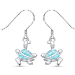 Sterling Silver Natural Larimar Dangle Drop Turtle Earrings-34mm