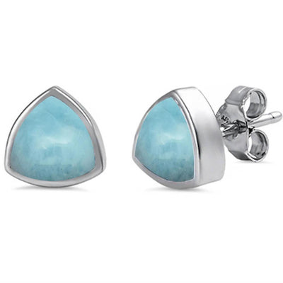 Sterling Silver Trillion Shape Natural Larimar Studs Earrings