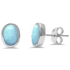 Sterling Silver Oval Shape Larimar Earrings