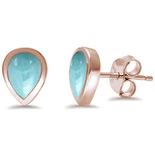 Load image into Gallery viewer, Sterling Silver Rose Gold Plated Pear Shape Natural Larimar Earrings