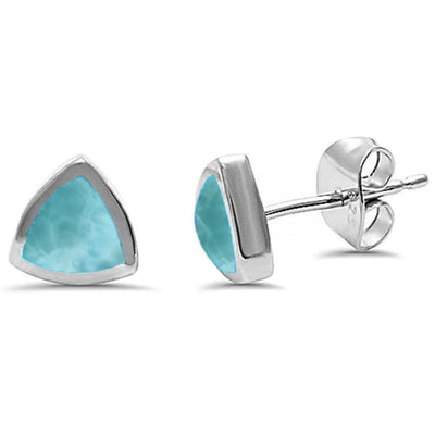 Sterling Silver Trillion Shape Natural Larimar Earrings