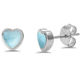 Sterling Silver Heart Shape Natural Larimar Stud Earrings
