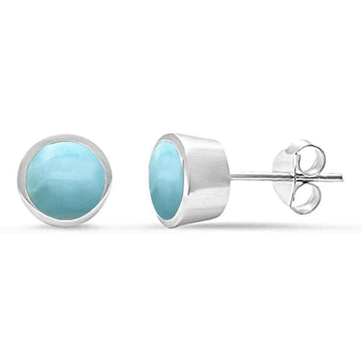 Sterling Silver Natural Larimar Bezel Stud Earrings - silverdepot