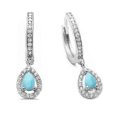 Sterling Silver Natural Larimar & Cubic Zirconia Hoop Dangle Earrings