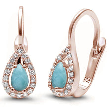 Load image into Gallery viewer, Sterling Silver Rose Gold Plated Larimar And Cubic Zirconia Earrings